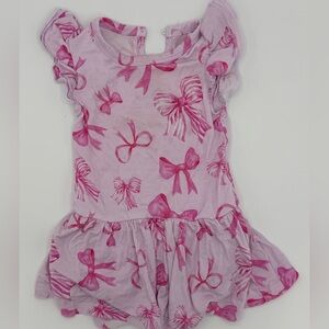 Bums and Roses Pink Bow Print Short Sleeve Ruffle Dress